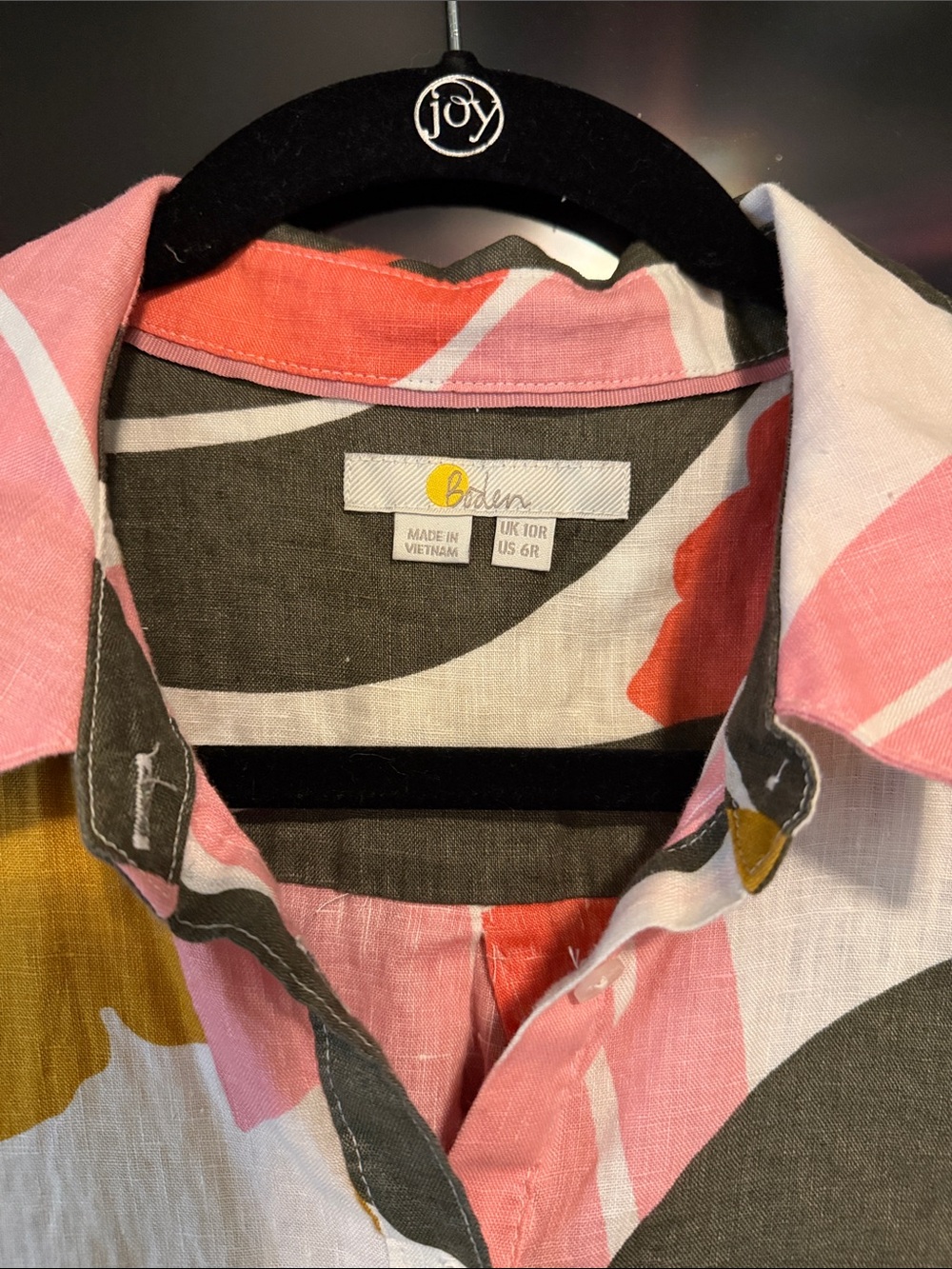 Boden Colorful linen Abstract Print Button-Up Shirt - Pink, Olive & Mustard - Picture 2 of 3
